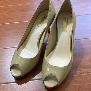 Tahari Peep Toe Nude Pumps